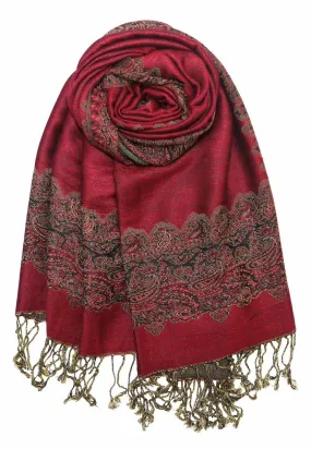 Achillea Burgundy Border Pashmina Shawl Wrap Scarf