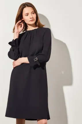 Bell Sleeve Crepe Shift Dress