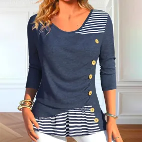 BerryBetty - Casual Striped Patchwork Blouse