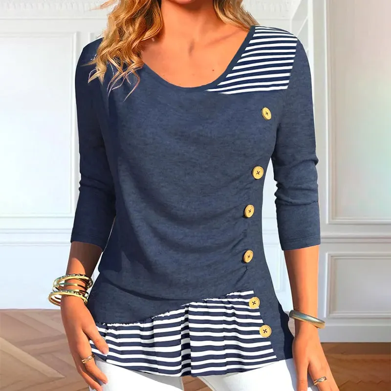 BerryBetty - Casual Striped Patchwork Blouse