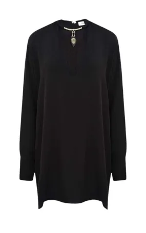 Black Necklace Collar Silk Shirt