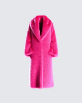 Corinne Hot Pink Vegan Fur Coat