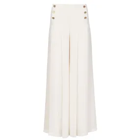 High Waisted Wide Leg Chiffon Pants - Cream