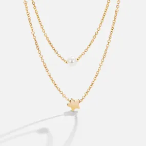 Layered Gold Star & Pearl Necklace